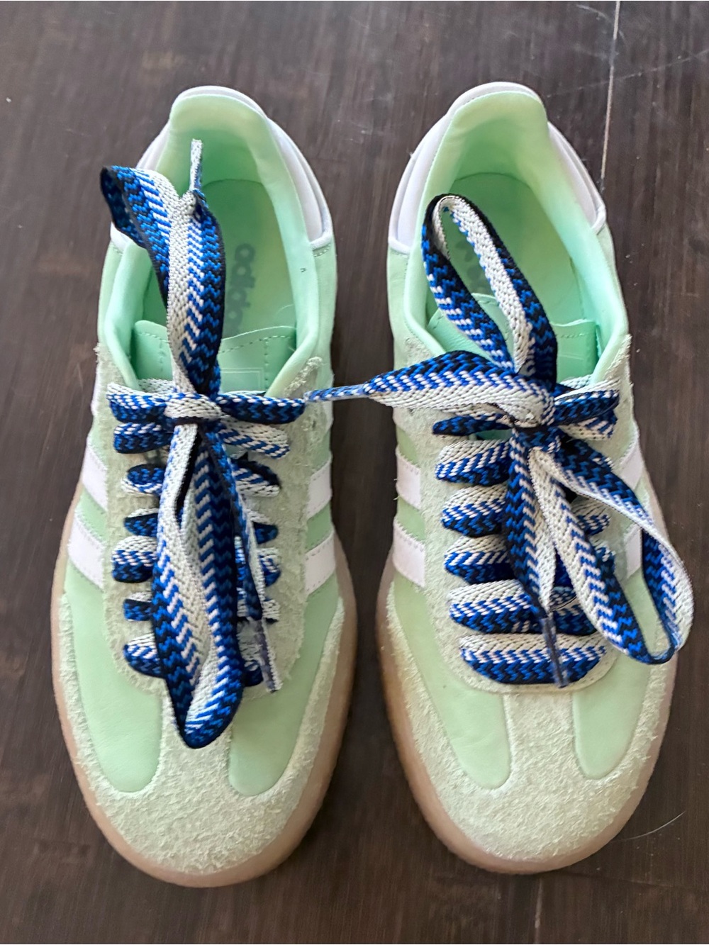 adidas Mint Green and White Sneakers with Blue Accent Laces, Sz 6 Women’s - Picture 1 of 8